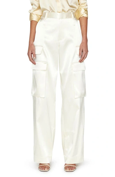 Shop Frame Relaxed Fit Straight Leg Satin Cargo Pants In Bone