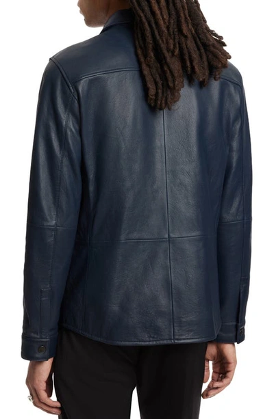 Shop John Varvatos Leather Shirt Jacket In Ink Blue