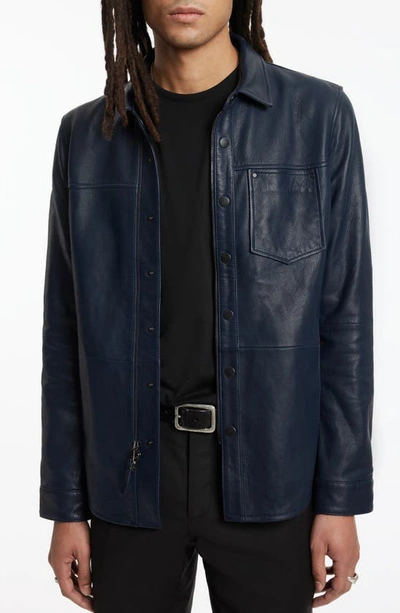 Shop John Varvatos Leather Shirt Jacket In Ink Blue