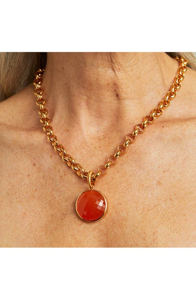 Shop Dean Davidson Signature Checkered Stone Pendant Collar Necklace In Orange Onyx/ Gold