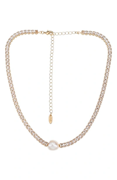 Shop Ettika Freshwater Pearl Tennis Necklace In Gold