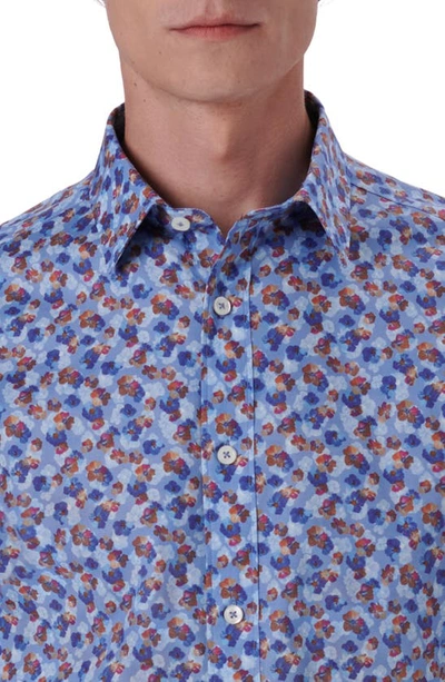 Shop Bugatchi Shaped Fit Print Stretch Cotton Button-up Shirt In Air Blue