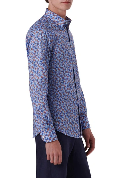 Shop Bugatchi Shaped Fit Print Stretch Cotton Button-up Shirt In Air Blue