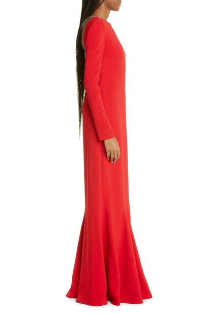 Shop Givenchy 4g Chain Back Long Sleeve Trumpet Gown In Vermillon