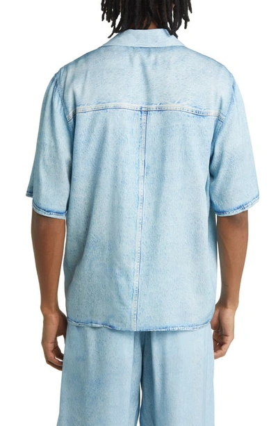 Shop Diesel Mac Print Denim Camp Shirt In Blue Denim