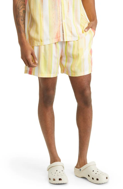 Shop Native Youth Stripe Elastic Waist Shorts In Yellow