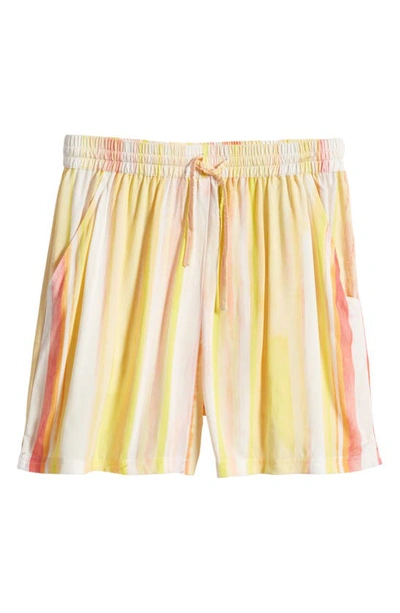 Shop Native Youth Stripe Elastic Waist Shorts In Yellow