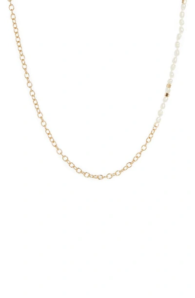 Shop Allsaints Freshwater Pearl & Beaded Chain Necklace In Pearl/ Gold