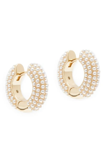 Shop Allsaints Imitation Pearl Huggie Hoop Earrings In Pearl/ Gold