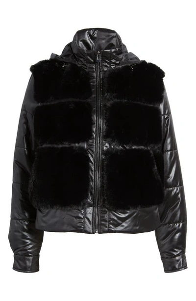 Shop Via Spiga Faux Fur Mixed Media Puffer Jacket In Black
