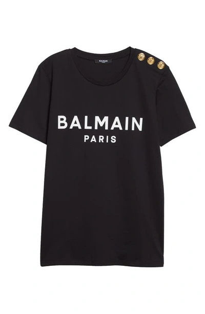 Shop Balmain Three-button Cotton Logo Tee In Black/ White