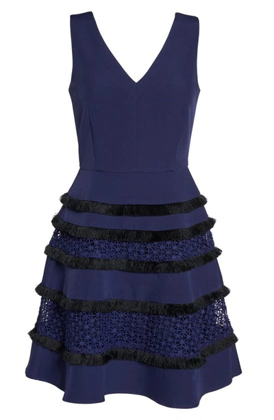 Shop Adelyn Rae Stripe Fit & Flare Dress In Navy/ Black