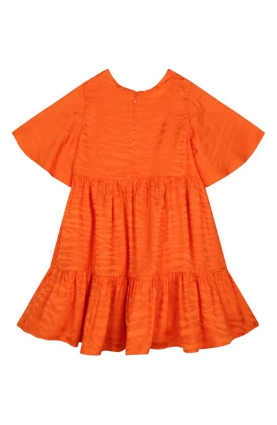 Shop Kenzo Kids' Flutter Sleeve Tiered Dress In 42f-orange