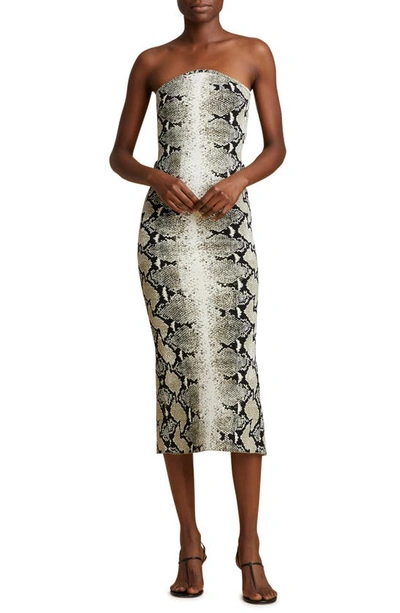 Shop Khaite The Rumer Python Print Strapless Midi Dress In Roccia