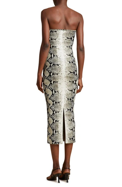 Shop Khaite The Rumer Python Print Strapless Midi Dress In Roccia