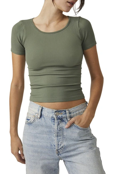 Shop Free People Xyz Scoop Neck Crop Rib T-shirt In Army