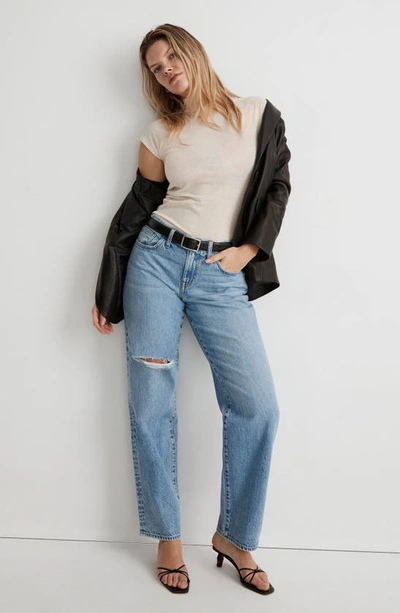 Shop Madewell Low Rise Ripped Baggy Straight Leg Jeans In Heresford Wash