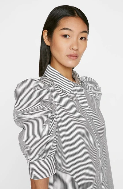 Shop Frame Stripe Puff Sleeve Organic Cotton Button-up Shirt In Noir Multi
