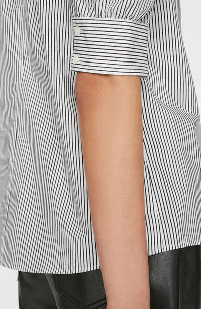 Shop Frame Stripe Puff Sleeve Organic Cotton Button-up Shirt In Noir Multi
