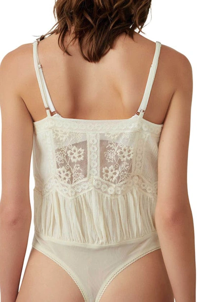 Shop Free People Still The One Lace Trim Cotton Bodysuit In Evening Cream