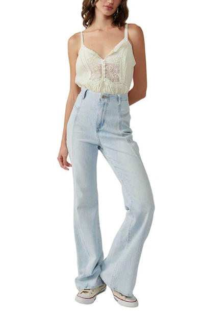 Shop Free People Still The One Lace Trim Cotton Bodysuit In Evening Cream