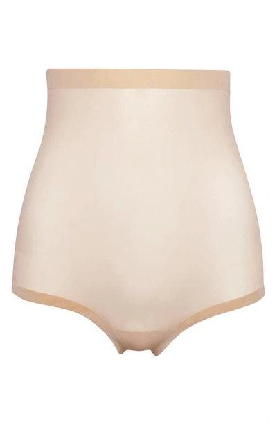Wolford High Waist Control Tulle Briefs In Light Beige