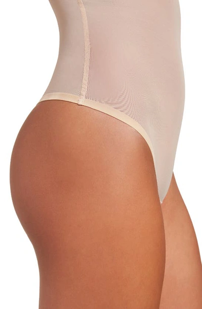 Shop Wolford Tulle Forming Underbust Shaper Thong Bodysuit In Beige