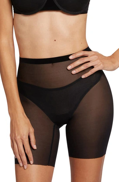 Wolford High Waist Shaping Tulle Netting Shorts In Black