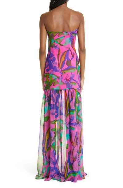 Shop Retroféte Nicole Print Strapless Silk Dress In Tropical Leaf
