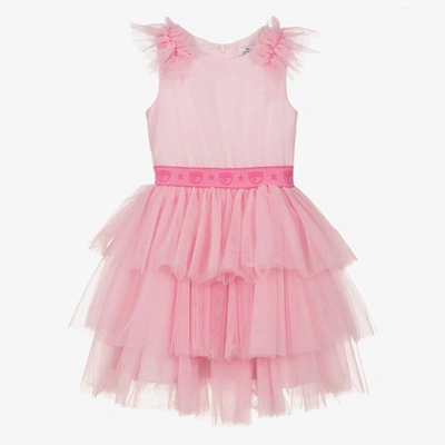 Shop Chiara Ferragni Girls Pink Tiered Tulle Dress