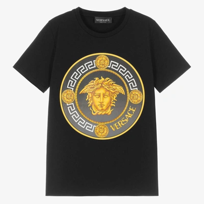 Shop Versace Teen Boys Black & Gold Medusa T-shirt