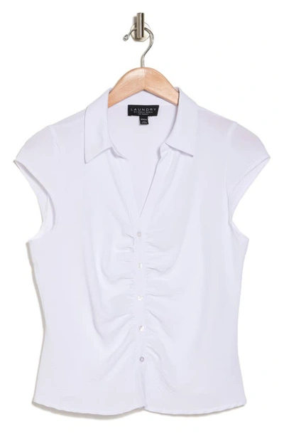Shop Laundry By Shelli Segal Cap Sleeve Ruched Button-up Top In White