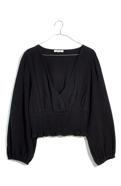 Shop Madewell Julianne Lightspun Smocked Waist Top In True Black