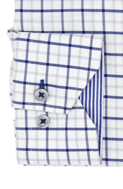 Shop Lorenzo Uomo Trim Fit Textured Check Dress Shirt In White/ Blue/ Grey