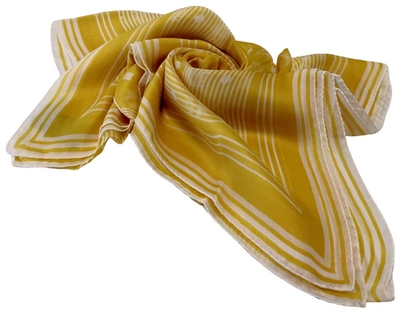 Shop Mcm Freesia Yellow Monogram Silk Jacquard Scarf With Striped Edge