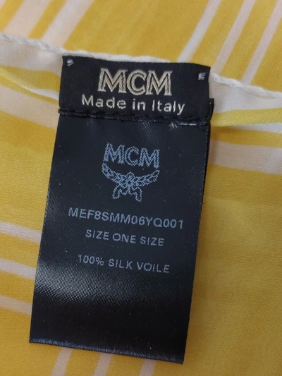 Shop Mcm Freesia Yellow Monogram Silk Jacquard Scarf With Striped Edge