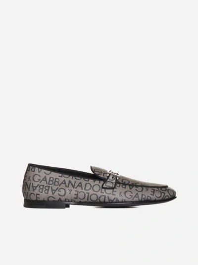 Shop Dolce & Gabbana Logo Canvas Loafers In Brown,black