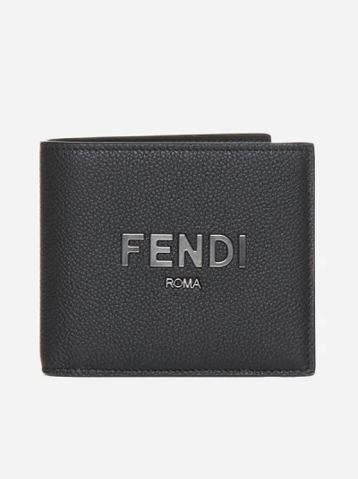 Shop Fendi Logo-plaque Leather Bifold Wallet In Black
