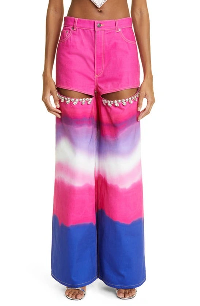 Shop Area Crystal Ombré Wide Leg Denim Jeans In Pink Multi