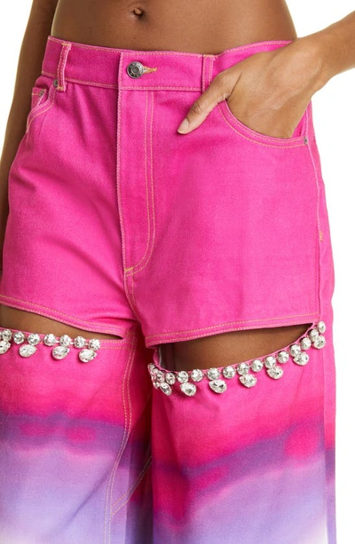 Shop Area Crystal Ombré Wide Leg Denim Jeans In Pink Multi