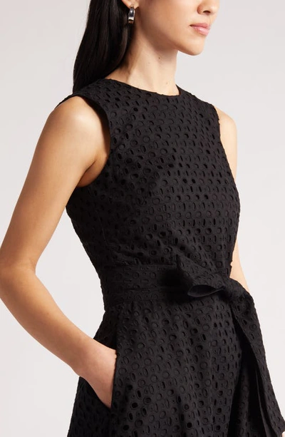 Shop Natori Eyelet Sleeveless Cotton Fit & Flare Dress In Black