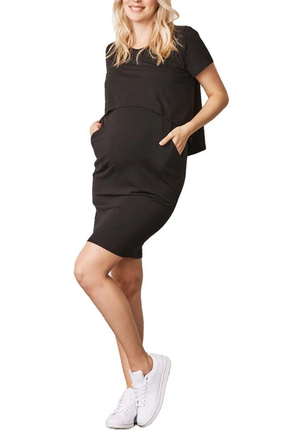 Shop Angel Maternity Essential Maternity/nursing T-shirt Dress In Black