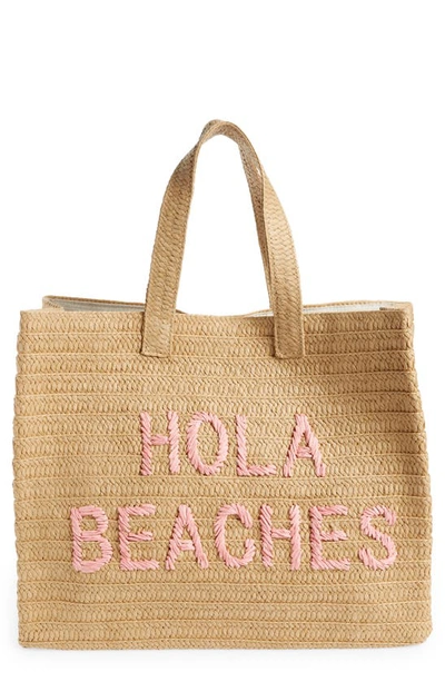Shop Btb Los Angeles Hola Beaches Straw Tote In Sand Coral