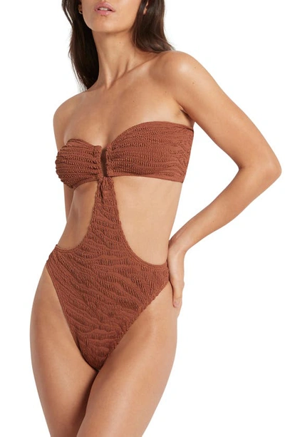 Shop Bound By Bond-eye Thera Strapless One-piece Swimsuit In Terracotta Tiger