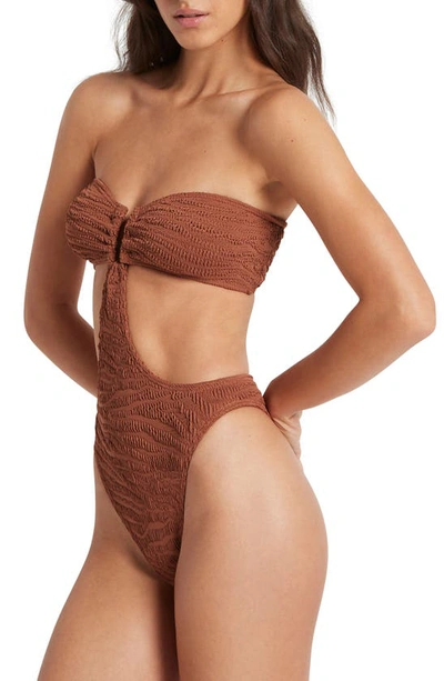 Shop Bound By Bond-eye Thera Strapless One-piece Swimsuit In Terracotta Tiger