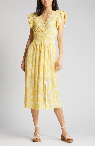 Shop Chelsea28 Flutter Sleeve Plissé Midi Dress In Yellow Citron Jenna Blooms