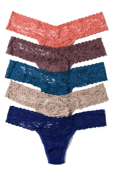Shop Hanky Panky Assorted 5-pack Lace Low Rise Thongs In Himalayan Pink/dusk/beguiling