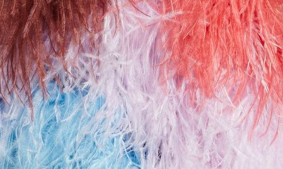 Shop Attico Keri Colorblock Feather Strapless Minidress In Blue/ Pink Multicolor