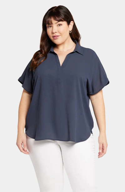 Shop Nydj Becky Georgette Popover Top In Oxford Navy
