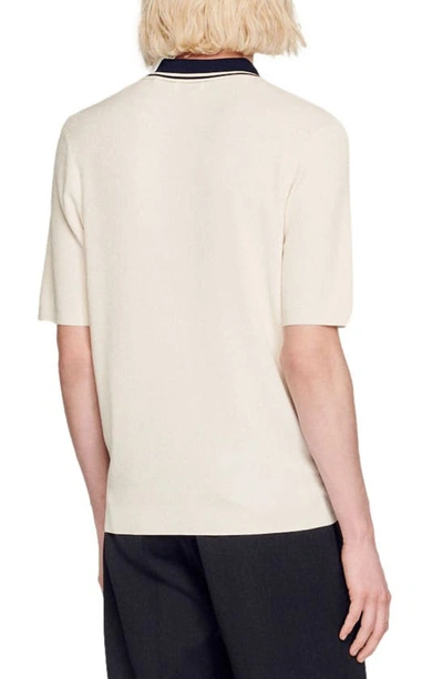 Sandro Stripe Collar Polo Sweater In Off White